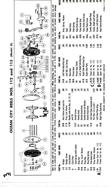 Ocean City's Imperial Reels No. 915/920/921 (Model A) Parts Diagram (Used)