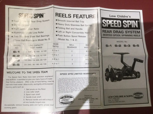 Lews Speed Spin - 1 Schematic Requested